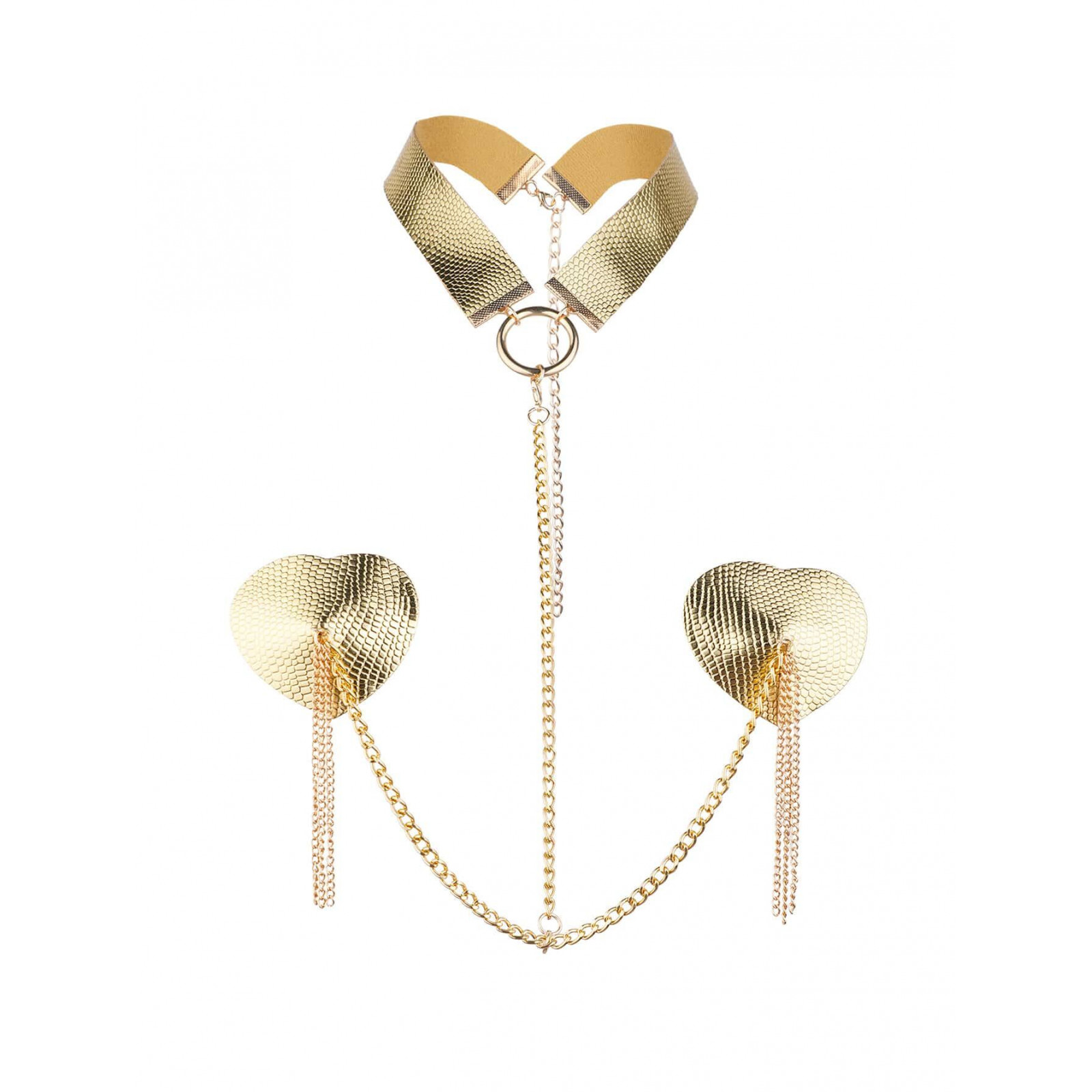 Пестис-сердечки с кисточками и чокером JSY Nipple Sticker RT236114 Golden