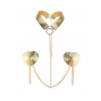 Пестис-сердечки с кисточками и чокером JSY Nipple Sticker RT236114 Golden