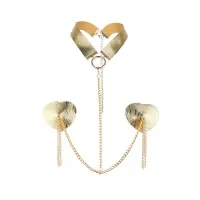 Пестис-сердечка з пензликами та чокером JSY Nipple Sticker RT236114 Golden — Переглянути зображення 1