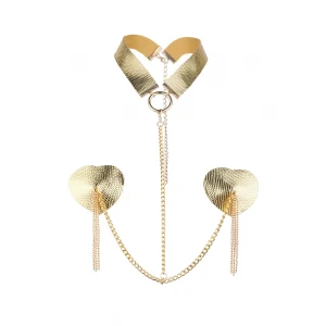 Пестис-сердечка з пензликами та чокером JSY Nipple Sticker RT236114 Golden