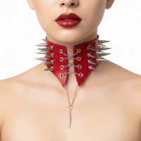 Чокер-комір з шипами Art of Sex - Ariadne, екошкіра, колір червоний, XS-M — Переглянути зображення 2