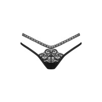 Трусики-стрінги Obsessive Blomentis thong, XL/2XL, чорні, мереживні, боковинки — подвійні смужки