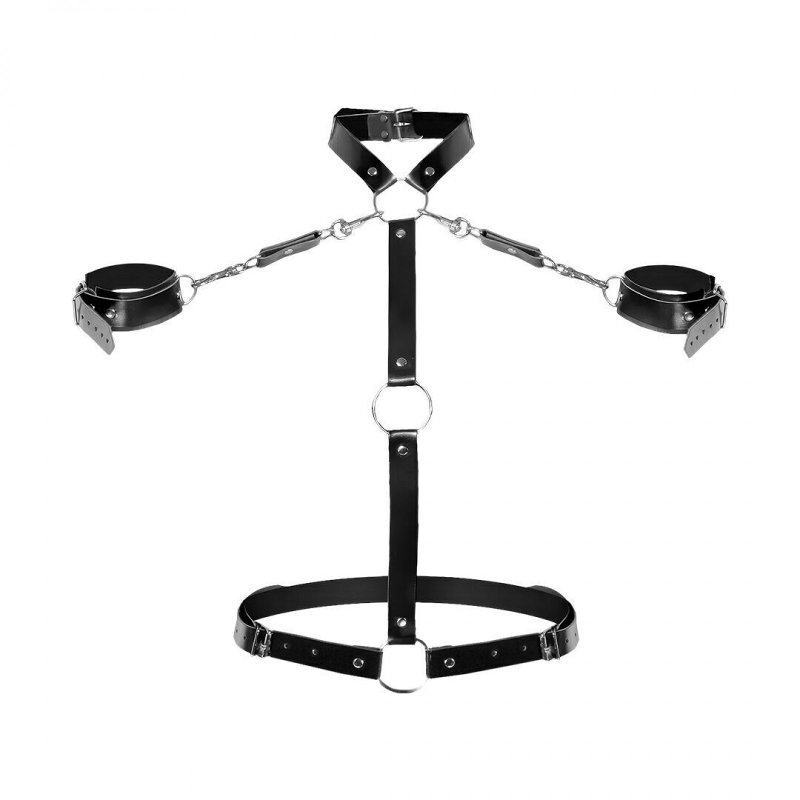 Шкіряна жіноча портупея з наручниками Art of Sex - Ursula чорна XS-2XL