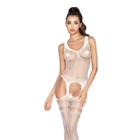Бодістокінг Passion BS038 white, комбінезон, імітація панчіх і пояса — Переглянути зображення 1