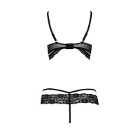 Комплект білизни Passion Exclusive SARIA SET OpenBra S/M, black, стрепи, відкритий ліф, стрінги — Переглянути зображення 6