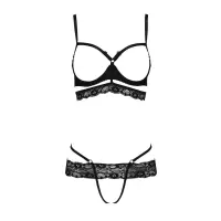 Комплект білизни Passion Exclusive SARIA SET OpenBra S/M, black, стрепи, відкритий ліф, стрінги — Переглянути зображення 5