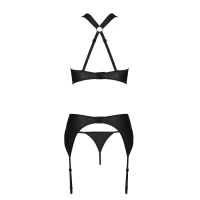 Сітчастий набір з візерунком Passion HIMA SET XXL/XXXL, Black, бюстгальтер, трусики, пояс для панчіх — Переглянути зображення 4