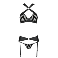 Сітчастий набір з візерунком Passion HIMA SET XXL/XXXL, Black, бюстгальтер, трусики, пояс для панчіх — Переглянути зображення 3