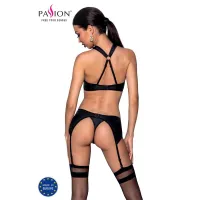 Сітчастий набір з візерунком Passion HIMA SET XXL/XXXL, Black, бюстгальтер, трусики, пояс для панчіх — Переглянути зображення 2