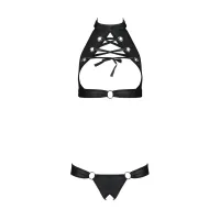 Комплект Passion MALWIA SET with Open Bra L/XL Black, відкритий топ, трусики з екошкіри з люверсами — Переглянути зображення 3