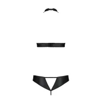 Комплект Passion MALWIA SET with Open Bra L/XL Black, відкритий топ, трусики з екошкіри з люверсами — Переглянути зображення 4