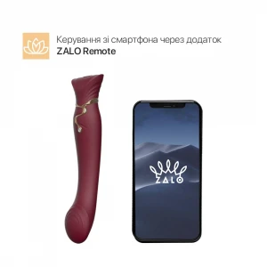 Смартвібратор 3в1 Zalo — Queen Set Wine Red, пульсівна перлина та вакуум, кристал Swarovski