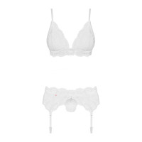 Кружевной комплект белья Obsessive 810-SEG-2 S/M White, бюстгальтер, стринги, пояс для чулок