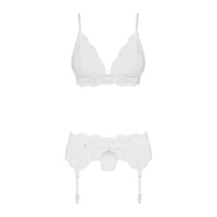Мереживний комплект білизни Obsessive 810-SEG-2 S/M White, бюстгальтер, стрінги, пояс для панчіх — Переглянути зображення 5