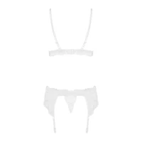 Мереживний комплект білизни Obsessive 810-SEG-2 S/M White, бюстгальтер, стрінги, пояс для панчіх — Переглянути зображення 6