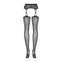 Чулки-стокинги с растительным рисунком Obsessive Garter stockings S206 black S/M/L черные, имитация
