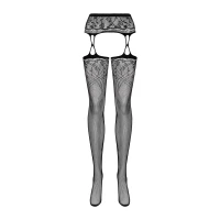 Панчохи-стокінги з рослинним малюнком Obsessive Garter stockings S206 black S/M/L чорні, імітація га — Переглянути зображення 5