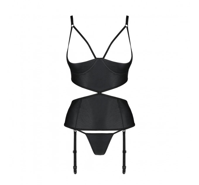 Корсет з відкритими грудьми Passion JANNIES CORSET S/M black, стрінги в наборі