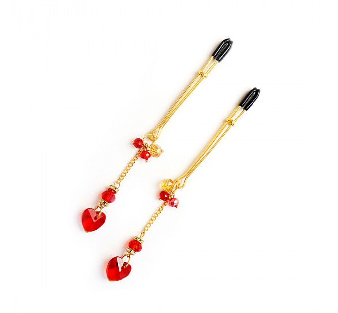 Затискачі для сосків Art of Sex – Crystal Heart Red, золото