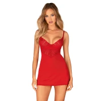 Пеньюар Obsessive Ingridia chemise &amp; thong XL/2XL, червоний, сорочка, стрінги — Переглянути зображення 1