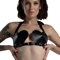 Ліф Серце з натуральної шкіри Feral Feelings - Hearts Bra Black — Переглянути зображення 2