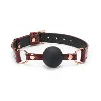 Силіконовий кляп Liebe Seele Wine Red Ball Gag, діаметр кульки 4,3 см, ремінь із натуральної шкіри — Переглянути зображення 1