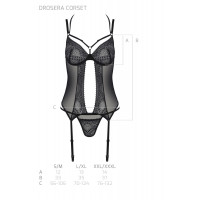 Корсет Passion DROSERA CORSET black, S/M, с креплениями для чулок, трусики в комплекте