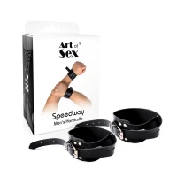 Чоловічі шкіряні наручники Art of Sex - Man Handcuffs Speedway XS-M, колір чорний — Переглянути зображення 3