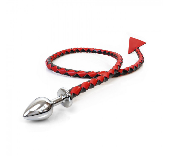 Металева анальна пробка S з диявольським хвостом Art of Sex - Succubus, екошкіра, чорний/червоний