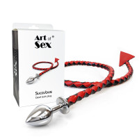 Металлическая анальная пробка S с дьявольским хвостом Art of Sex - Succubus, экокожа, черный/красный