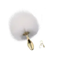 Металева анальна пробка — кролячий хвіст LOCKINK SEVANDA White Bunny-Tail Anal Pear-shape Plug — Переглянути зображення 1