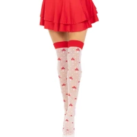 Панчохи Leg Avenue Polka Dot Mushroom Thigh Highs, One Size, біло-червоні, на резинці, малюнок — гриби — Просмотреть изображение 5