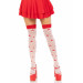 Панчохи Leg Avenue Polka Dot Mushroom Thigh Highs, One Size, біло-червоні, на резинці, малюнок — гриби