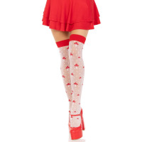 Чулки Leg Avenue Polka Dot Mushroom Thigh Highs, One Size, бело-красные, на резинке, рисунок — грибы