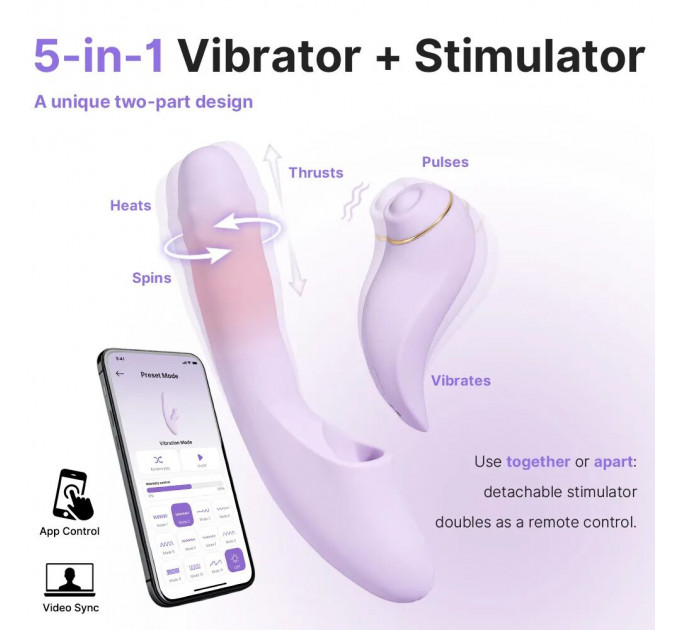 Смарт-вібратор 5в1 Svakom DuoGlow, пульсівний вібратор з намистинами та пульсівний стимулятор, підігрів