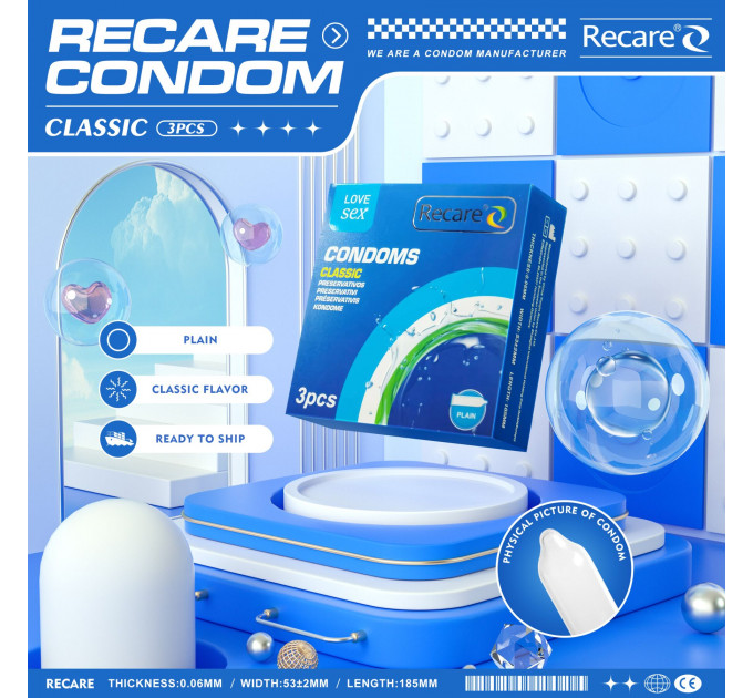 Презервативи Recare Classic Condoms 3 шт, класичні