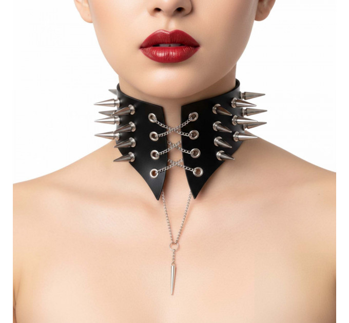 Чокер-комір з шипами Art of Sex - Ariadne, екошкіра, колір червоний, L-2XL