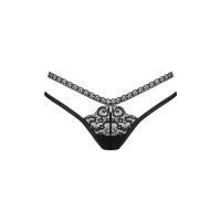 Трусики-стрінги Obsessive Blomentis thong, XS/S, чорні, мереживні, боковинки — подвійні смужки — Переглянути зображення 3