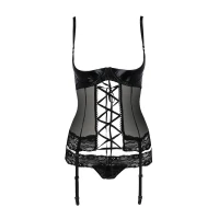 Корсет з відкритими грудьми Passion Exclusive NORTH CORSET L/XL, black, пажі, трусики, шнурівка — Переглянути зображення 5