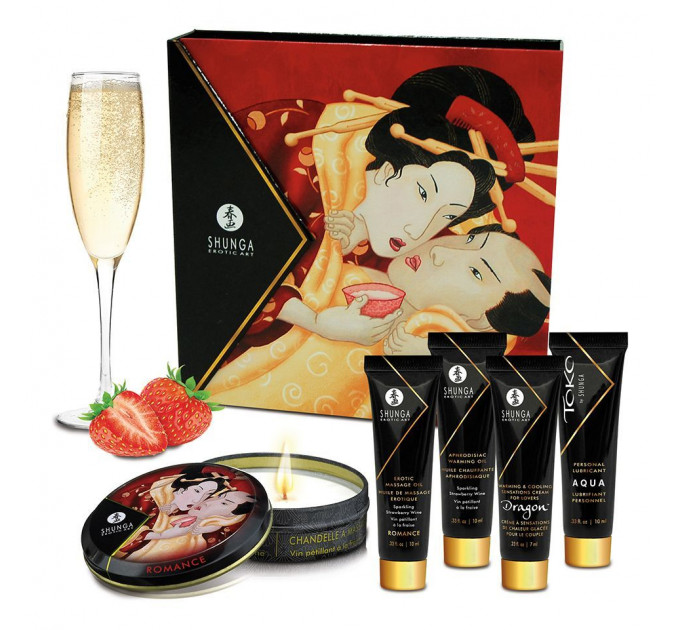 Подарочный набор Shunga GEISHAS SECRETS - Sparkling Strawberry Wine: для шикарной ночи вдвоем