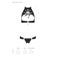 Комплект Passion MALWIA SET with Open Bra S/M Black, відкритий топ та трусики з екошкіри з люверсами — Переглянути зображення 5