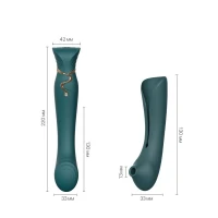 Смартвібратор 3в1 Zalo — Queen Set Jewel Green, пульсівна перлина та вакуум, кристал Swarovski — Переглянути зображення 3