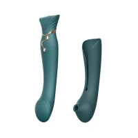 Смартвібратор 3в1 Zalo — Queen Set Jewel Green, пульсівна перлина та вакуум, кристал Swarovski — Переглянути зображення 1