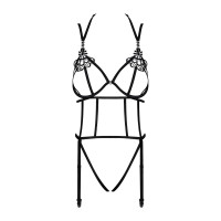 Боди из стреп с доступом Obsessive Badossa crotchless teddy L/XL, черный