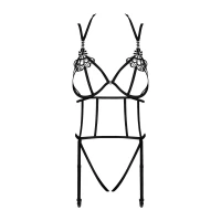 Боді зі стреп із доступом Obsessive Badossa crotchless teddy L/XL, чорний — Переглянути зображення 8