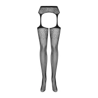 Сітчасті панчохи-стокінги з квітковим малюнком Obsessive Garter stockings S207 S/M/L,чорні — Переглянути зображення 5
