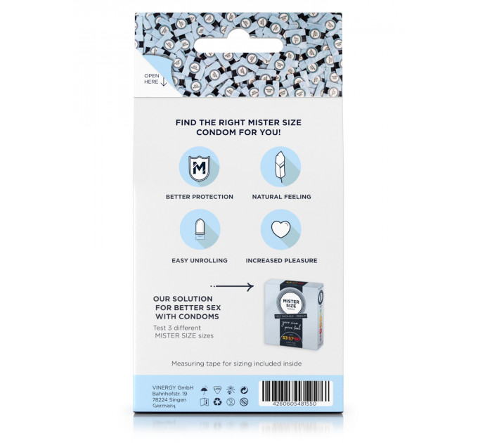 Набір презервативів Mister Size test-set 53–57–60, 3 розміри + лінійка, товщина 0,05 мм