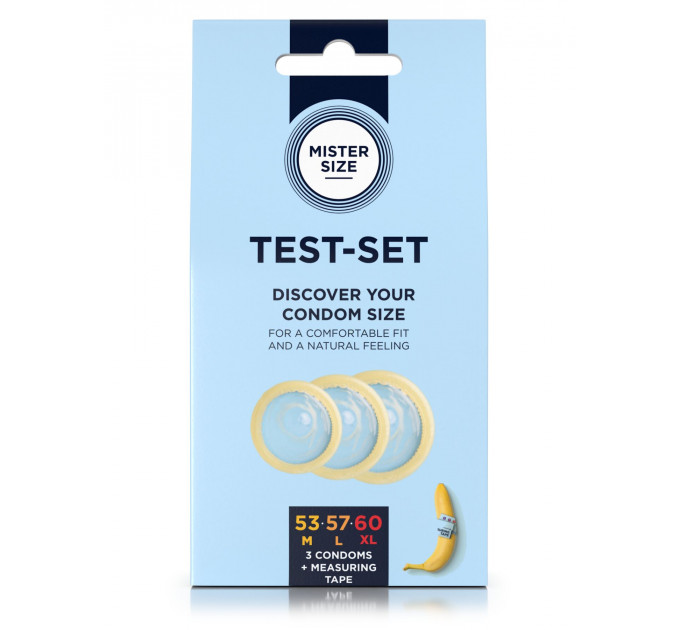 Набір презервативів Mister Size test-set 53–57–60, 3 розміри + лінійка, товщина 0,05 мм