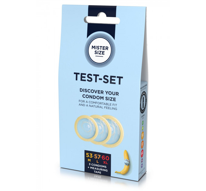 Набір презервативів Mister Size test-set 53–57–60, 3 розміри + лінійка, товщина 0,05 мм