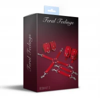 Набір для БДСМ Feral Feelings BDSM Kit 3 Red, наручники, поножі, хрестовина — Переглянути зображення 2